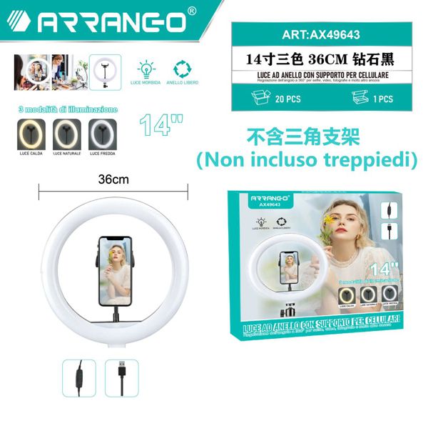 LUCE AD ANELLO CON SUPPORTO PER CELLULARE